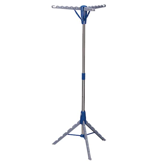 Household Essentials Silver & Blue Collapsible Portable Indoor Tripod Clothes Drying Rack